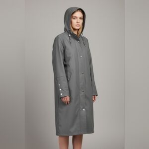 Pipduck Australia Gray Rubber Coated Cotton Hooded Women's Rain Coat